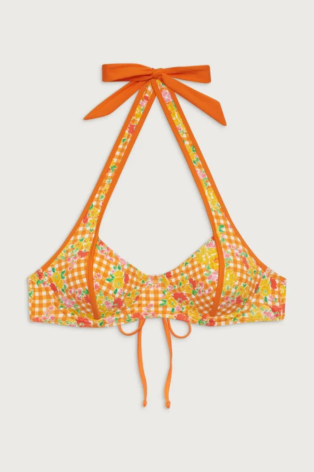 Frankies Bikinis Bikinis Women Fin Floral Underwire Bikini Top Marigold Gingham