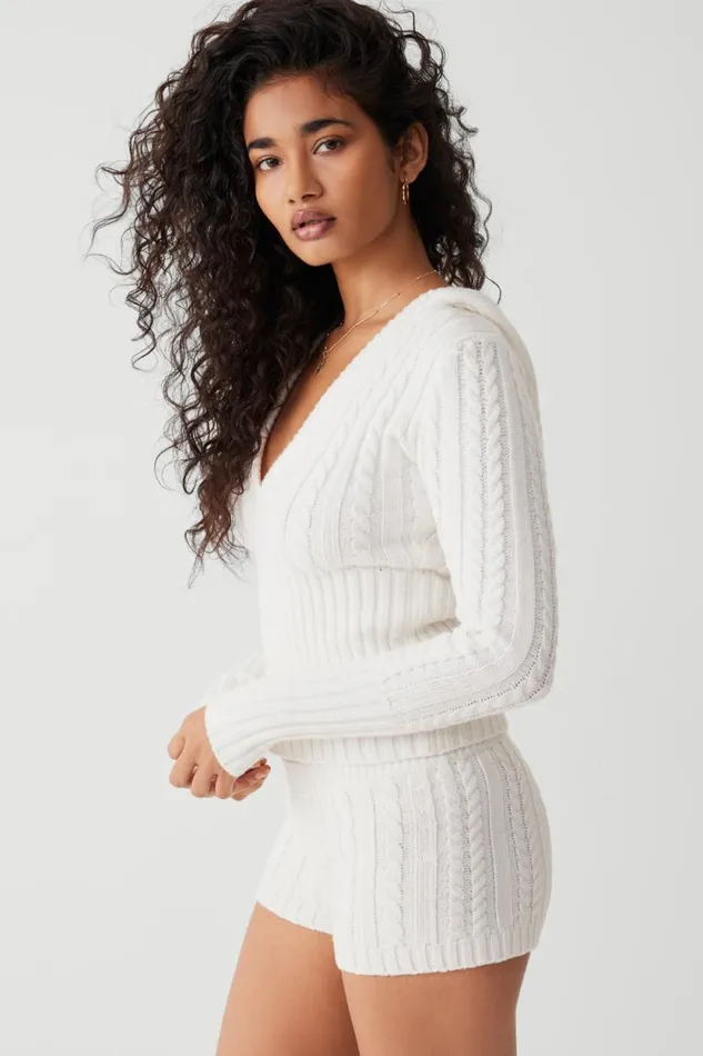 Frankies Bikinis Cloud Knits Women Evermore Cable Cloud Knit Sweater Snow White