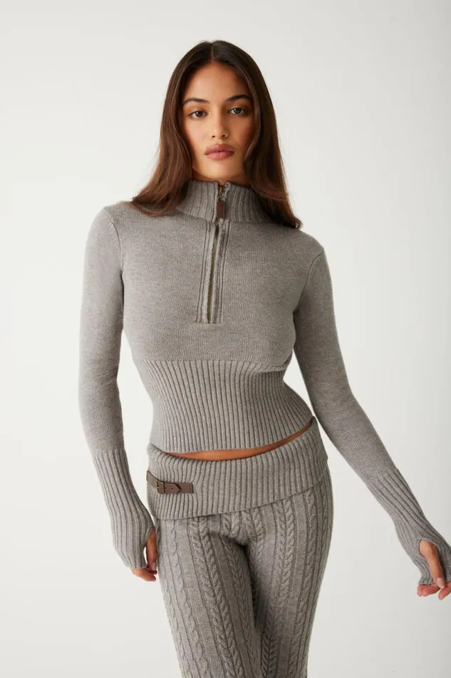 Frankies Bikinis Cloud Knits Women Maverick Cloud Knit Half Zip Sweater Dark Pearl