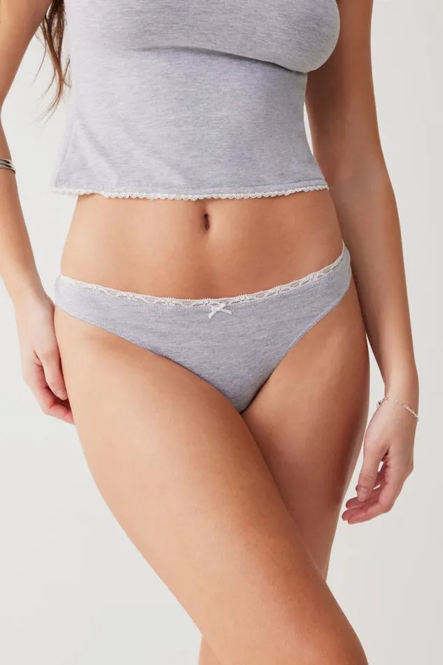Frankies Bikinis Matching Sets Women Maisie Cotton Thong Heather Grey