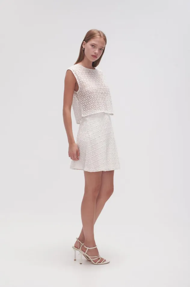 Freya Diamond Pearl Mini Skirt Ivory Women Aje Skirts
