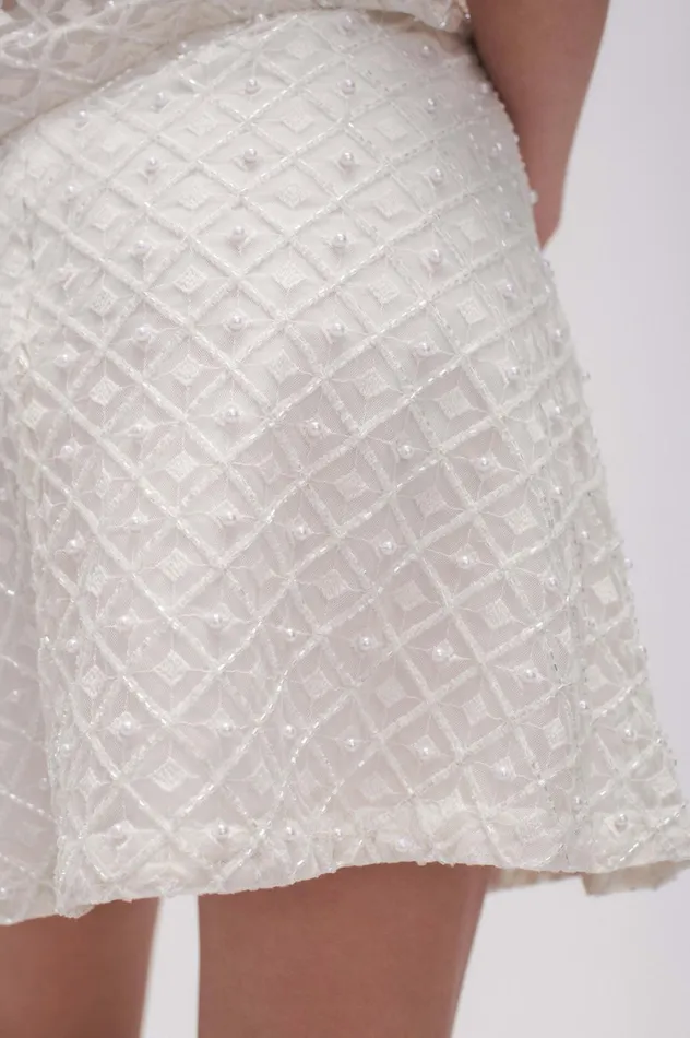 Freya Diamond Pearl Mini Skirt Ivory Women Aje Skirts