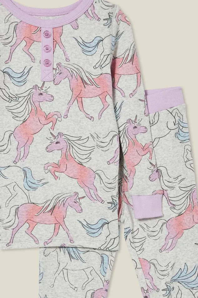 Girls 214Boys 214 Sleepwear Cotton On Mila Long Sleeve Pyjama Set Oatmeal Marlebreezy Unicorn