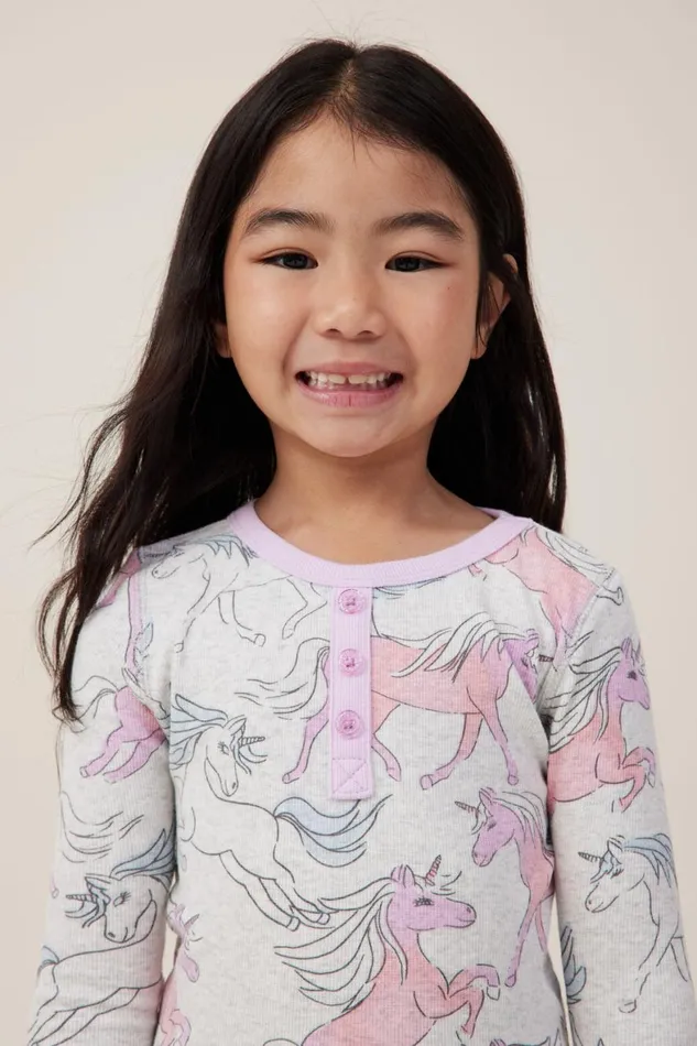 Girls 214Boys 214 Sleepwear Cotton On Mila Long Sleeve Pyjama Set Oatmeal Marlebreezy Unicorn