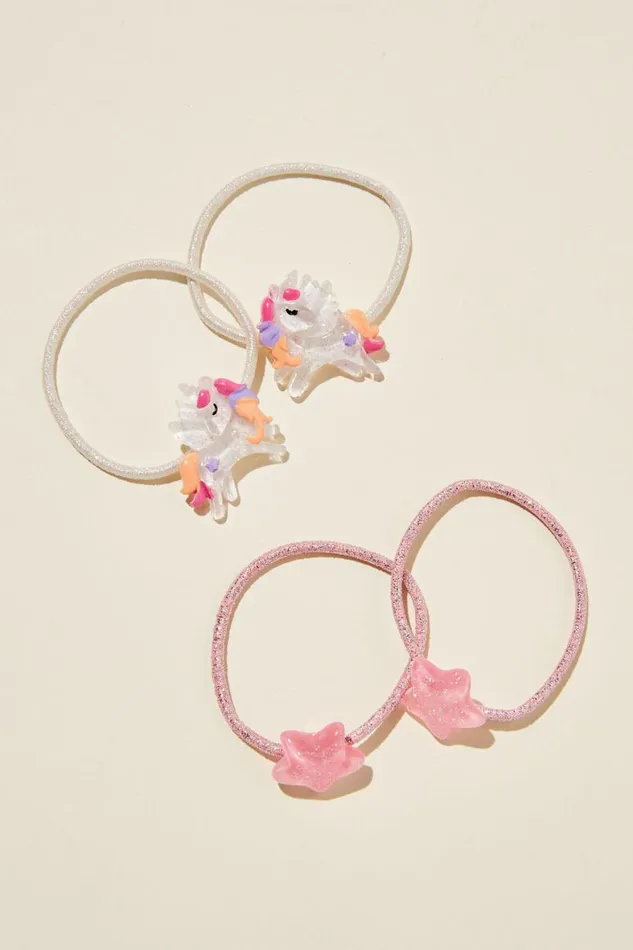 Girls 214 Hair Accessories Cotton On Hannah Hair Ties Pastel Sparkle Pegasus and Stars