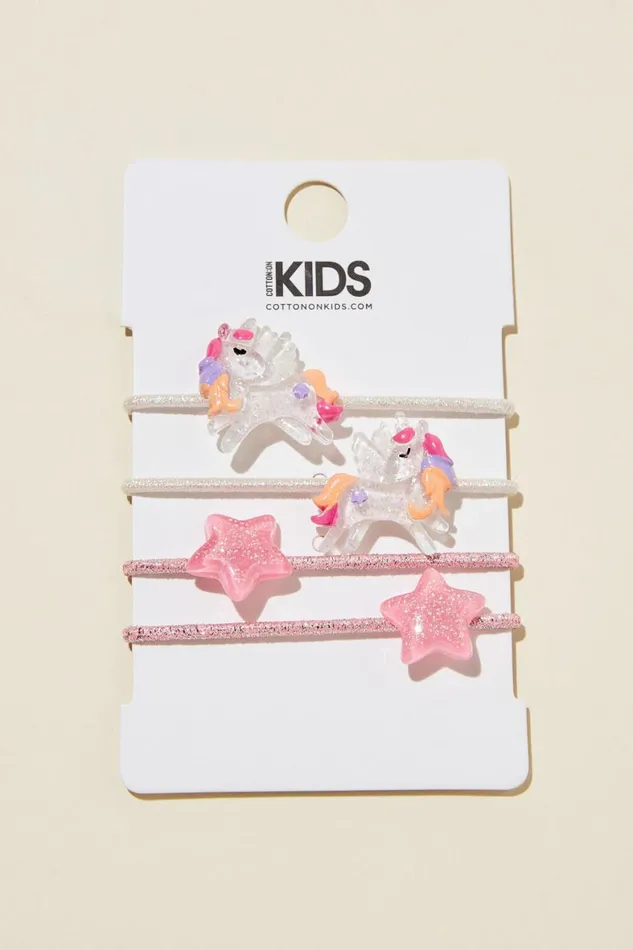 Girls 214 Hair Accessories Cotton On Hannah Hair Ties Pastel Sparkle Pegasus and Stars