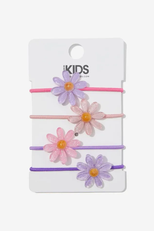 Girls 214 Hair Accessories Cotton On Hannah Hair Ties Pinkpurple Glitter Daisies
