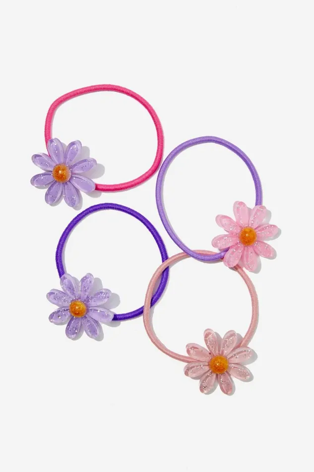 Girls 214 Hair Accessories Cotton On Hannah Hair Ties Pinkpurple Glitter Daisies
