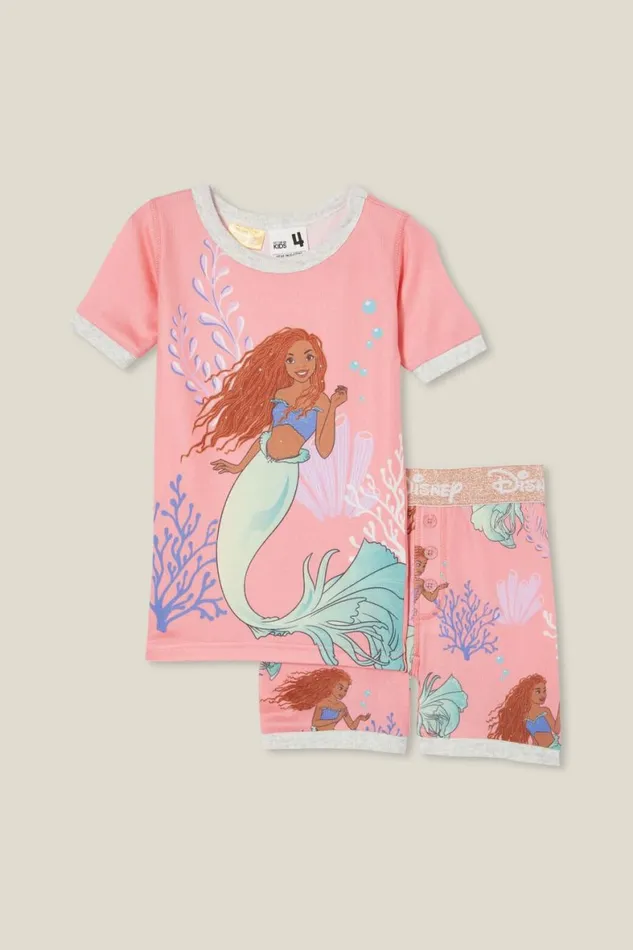 Girls 214 Sleepwear Cotton On Harlow Super Soft Short Sleeve Pyjama Set License Lcn Dis Coral Dreamsthe Little Mermaid