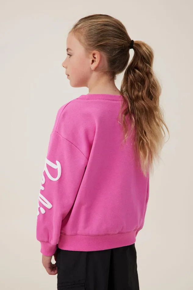 Girls 214 Sweatshirts and Sweatpants Cotton On License Dusty Fleece Crew Neck Lcn Mat Barbie You Loveraspberry Pink