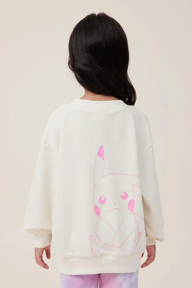 Girls 214 Sweatshirts and Sweatpants Cotton On License Dusty Fleece Crew Neck Lcn Pok Pokemondark Vanilla