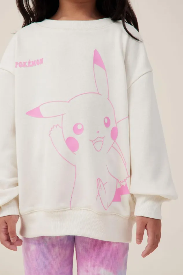 Girls 214 Sweatshirts and Sweatpants Cotton On License Dusty Fleece Crew Neck Lcn Pok Pokemondark Vanilla