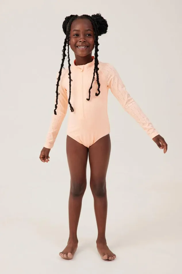 Girls 214 Swimwear Cotton On Lydia One Piece Tropical Orange Broderie