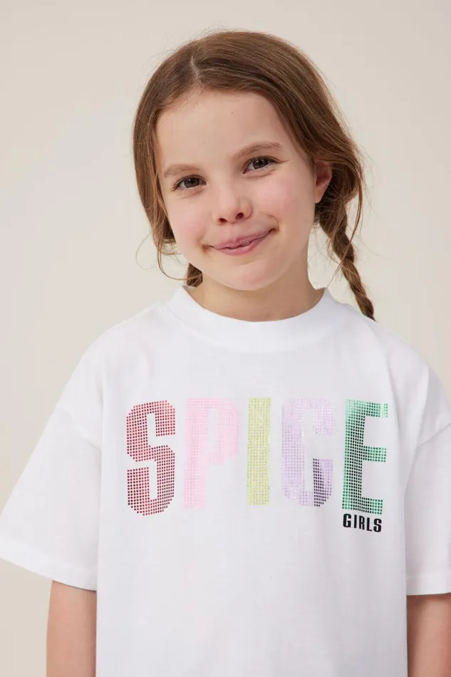 Girls 214 Tops and TShirts Cotton On License Drop Shoulder Short Sleeve Tee Lcn Bra Spicegirlswhite