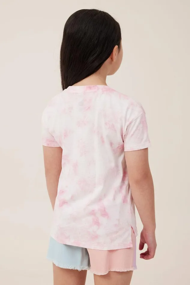 Girls 214 Tops and TShirts Cotton On Poppy Short Sleeve Print Tee Marshmallow Tie Dyejust Happy To Be Here