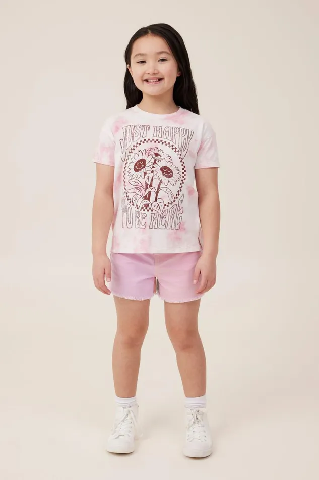 Girls 214 Tops and TShirts Cotton On Poppy Short Sleeve Print Tee Marshmallow Tie Dyejust Happy To Be Here