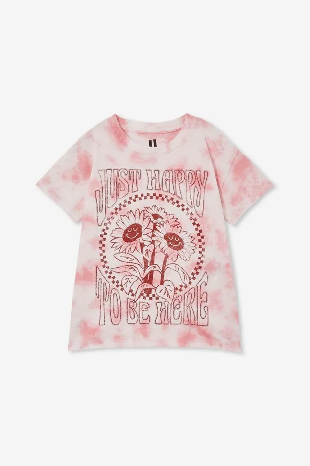 Girls 214 Tops and TShirts Cotton On Poppy Short Sleeve Print Tee Marshmallow Tie Dyejust Happy To Be Here