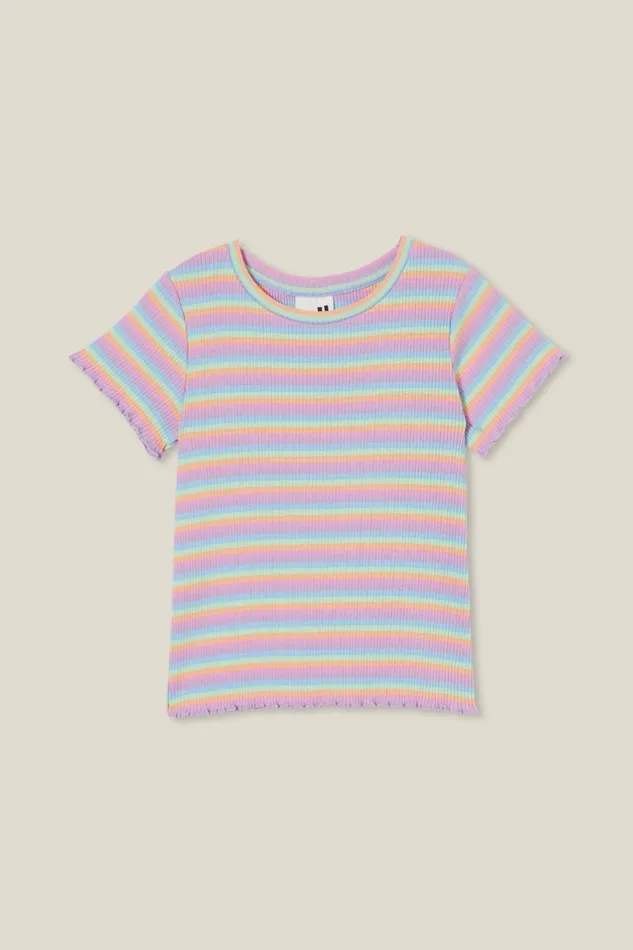 Girls 214 Tops and TShirts Cotton On Raya Rib Baby Tee Rainbow Stripe Rib
