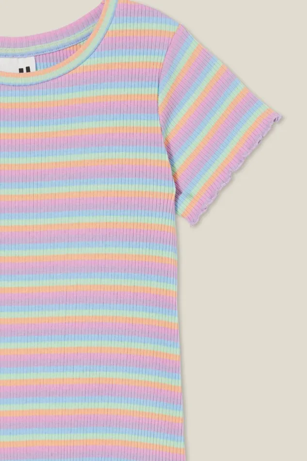 Girls 214 Tops and TShirts Cotton On Raya Rib Baby Tee Rainbow Stripe Rib
