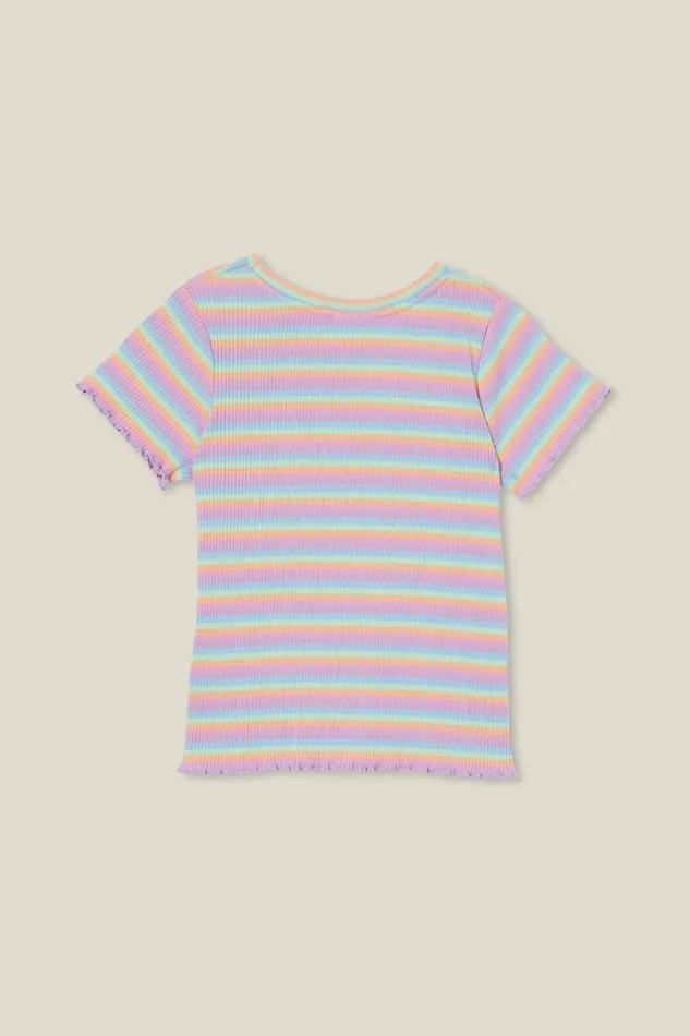 Girls 214 Tops and TShirts Cotton On Raya Rib Baby Tee Rainbow Stripe Rib