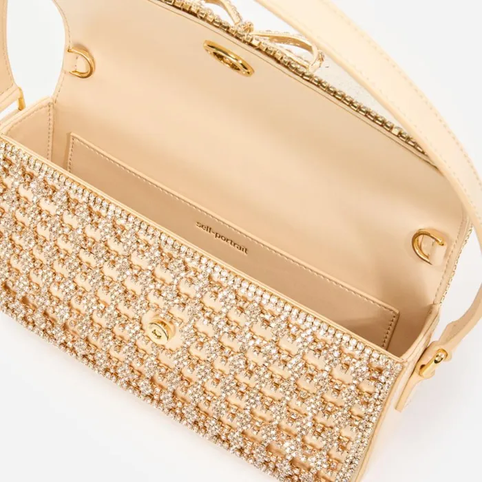Gold Crystal Baguette Bag Women Self Portrait Shoulder Bags Gold Crystal Baguette Bag Women Self Portrait Shoulder Bags