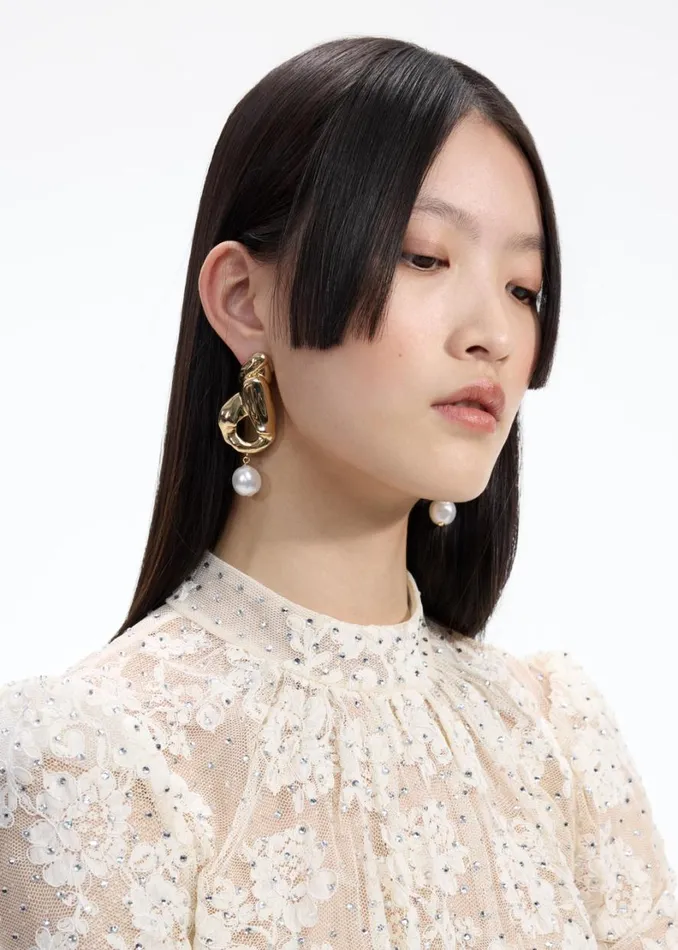 Gold Faux Pearl Drop Earrings Women Self Portrait Jewellery Gold Faux Pearl Drop Earrings Women Self Portrait Jewellery