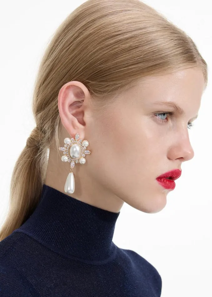 Gold Pearl Droplet Earrings Women Self Portrait Jewellery
