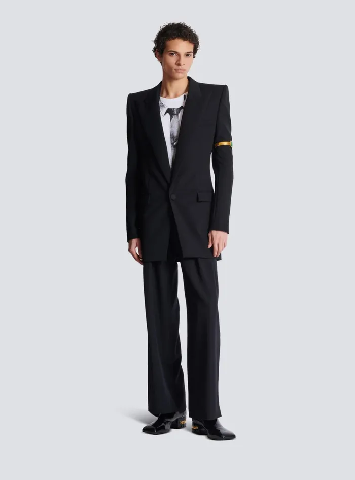 Grain De Poudre 1button Jacket With Shoulder Pads Black Men Balmain Jackets And Blazers
