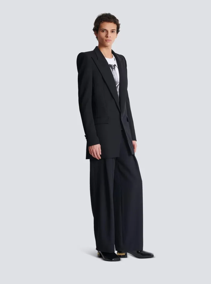 Grain De Poudre 1button Jacket With Shoulder Pads Black Men Balmain Jackets And Blazers