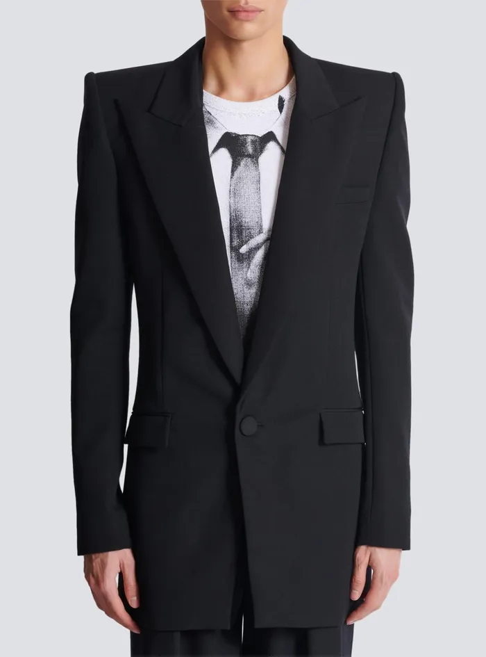 Grain De Poudre 1button Jacket With Shoulder Pads Black Men Balmain Jackets And Blazers