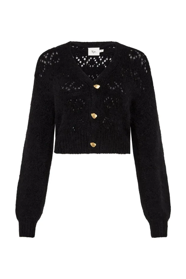 Grooves Lace Stitch Cardigan Black Women Aje Knitwear 038 Jumpers