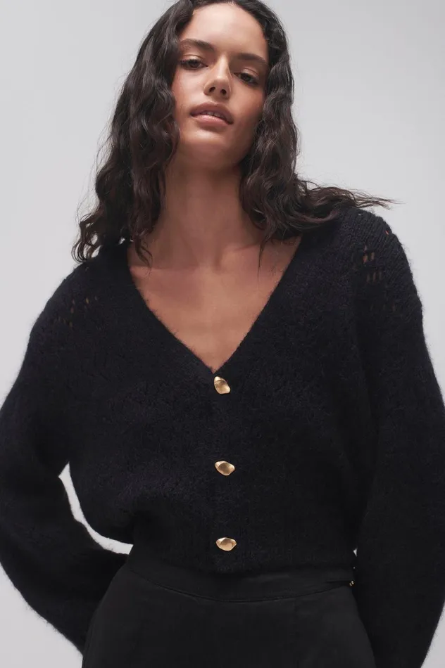 Grooves Lace Stitch Cardigan Black Women Aje Knitwear 038 Jumpers
