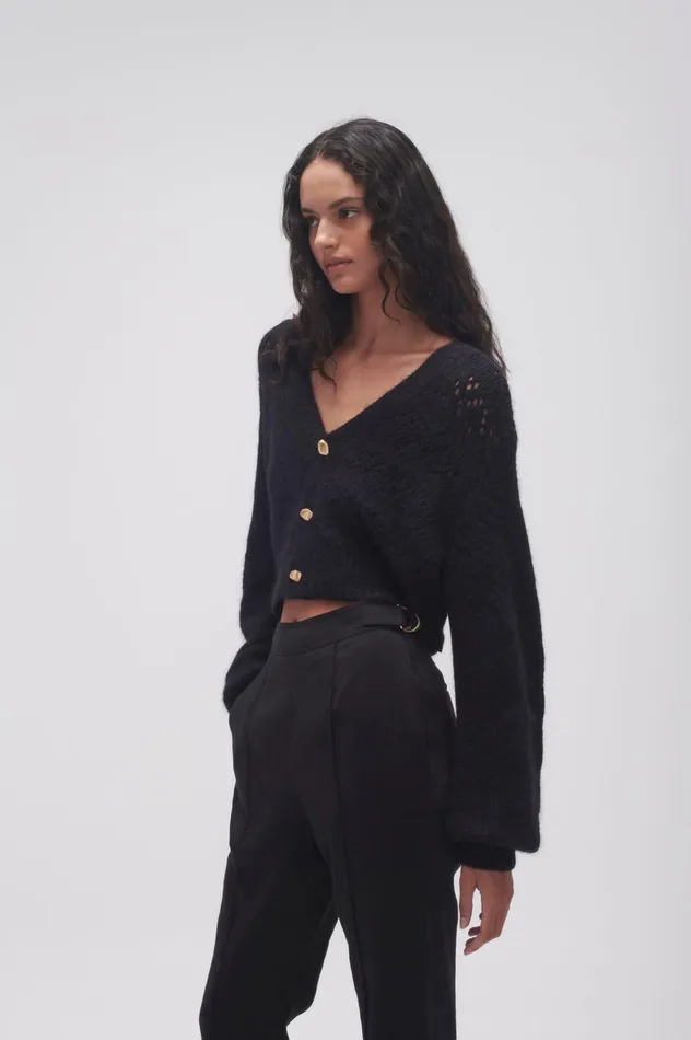 Grooves Lace Stitch Cardigan Black Women Aje Knitwear 038 Jumpers