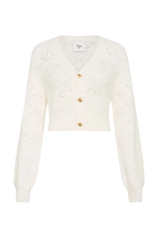 Grooves Lace Stitch Cardigan Ivory Women Aje Knitwear 038 Jumpers