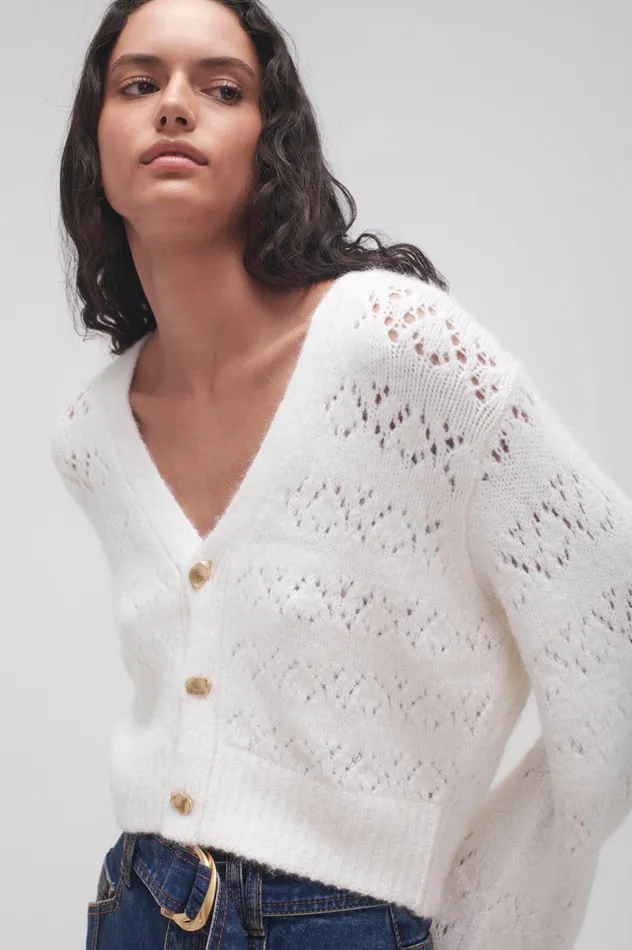 Grooves Lace Stitch Cardigan Ivory Women Aje Knitwear 038 Jumpers