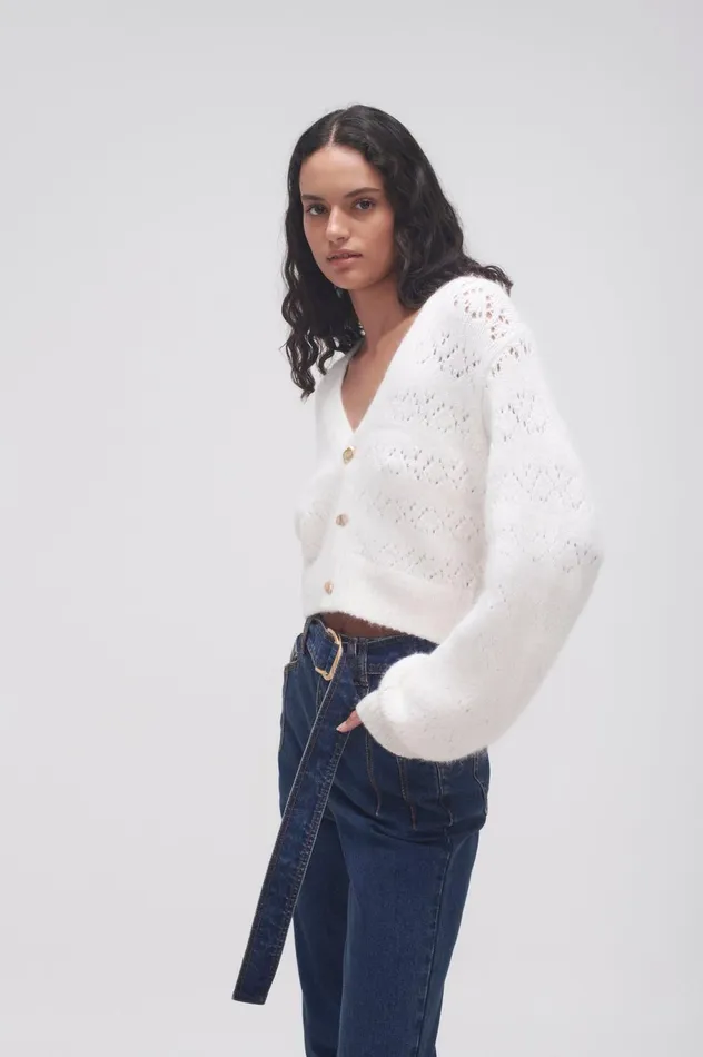 Grooves Lace Stitch Cardigan Ivory Women Aje Knitwear 038 Jumpers