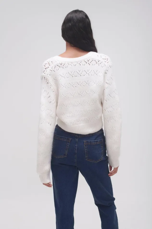 Grooves Lace Stitch Cardigan Ivory Women Aje Knitwear 038 Jumpers