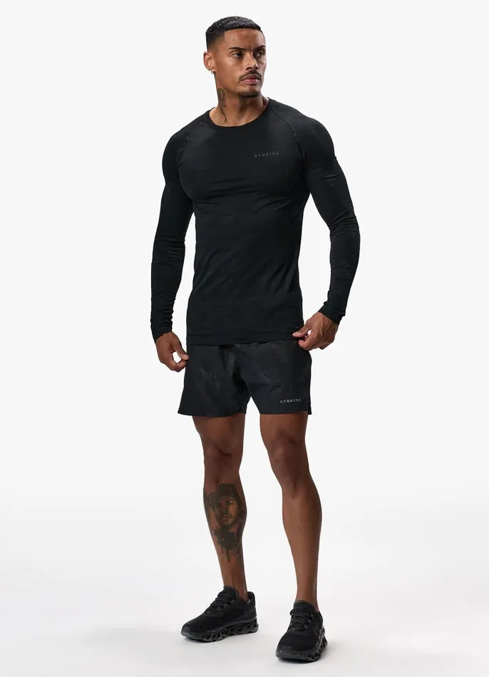 Gym King Gymwear Men Debossed Camo Seamless LS Tee 8211 Black