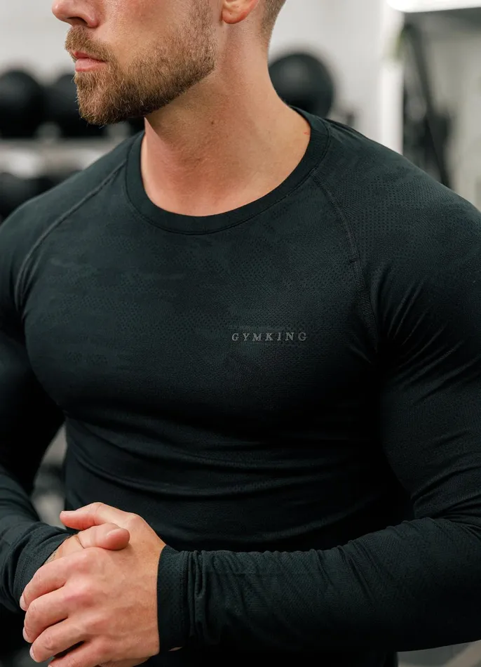 Gym King Gymwear Men Debossed Camo Seamless LS Tee 8211 Black