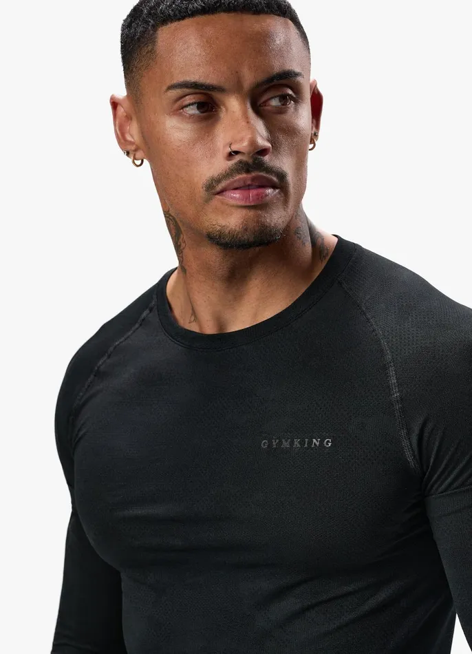 Gym King Gymwear Men Debossed Camo Seamless LS Tee 8211 Black