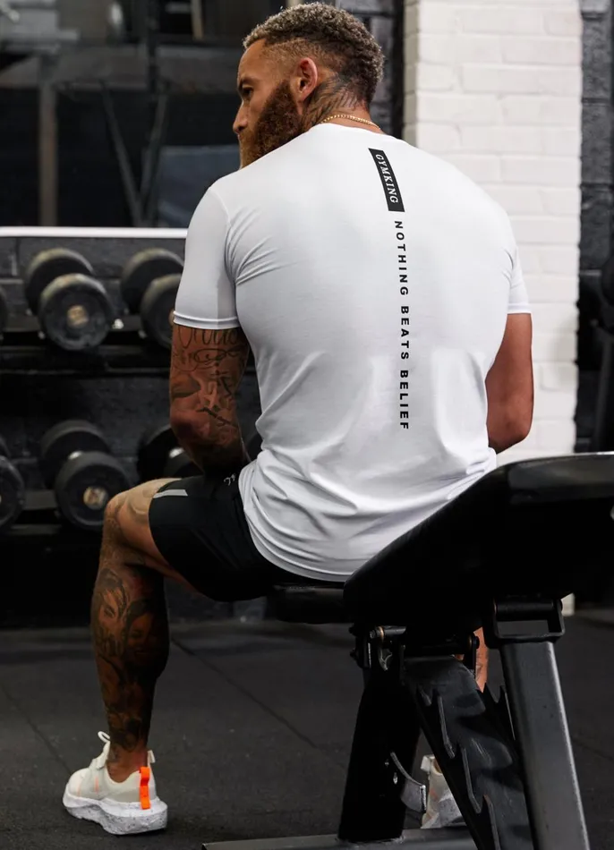 Gym King Gymwear Men Nothing Beats Belief Tee 8211 White
