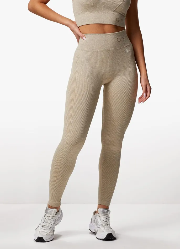 Gym King Gymwear Women Formation Rib Legging 8211 Oatmeal Marl