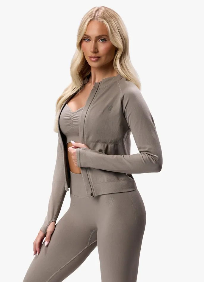 Gym King Gymwear Women Sculpt Seamless Full Zip 8211 Truffle