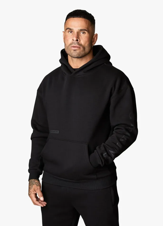 Gym King Sweatshirts and Hoodies Men Covert Linear Logo Hood 8211 Black