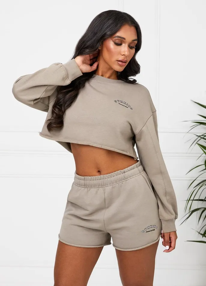 Gym King Sweatshirts and Hoodies Women Radiance Crop Sweatshirt 8211 Mocha