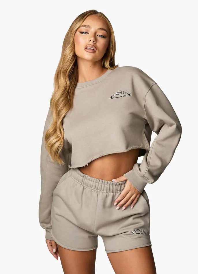 Gym King Sweatshirts and Hoodies Women Radiance Crop Sweatshirt 8211 Mocha