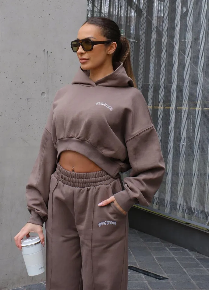 Gym King Sweatshirts and Hoodies Women Refresh Crop Hood 8211 Deep Mink