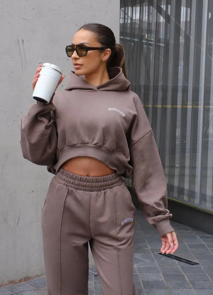 Gym King Sweatshirts and Hoodies Women Refresh Crop Hood 8211 Deep Mink