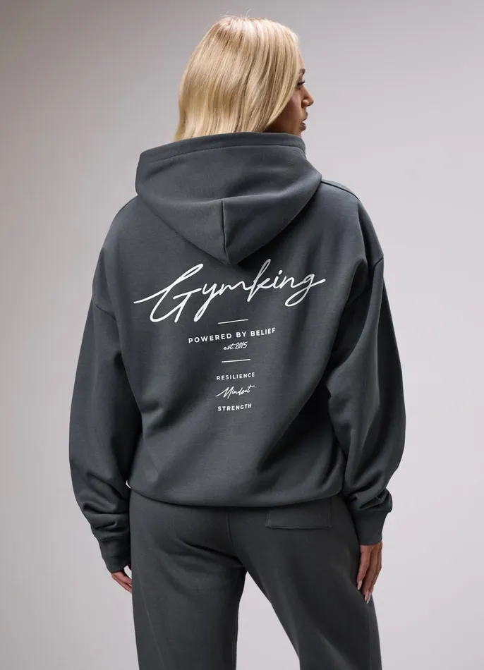 Gym King Sweatshirts and Hoodies Women Reset Oversized Fleece Hood 8211 Green Smoke
