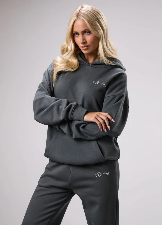 Gym King Sweatshirts and Hoodies Women Reset Oversized Fleece Hood 8211 Green Smoke